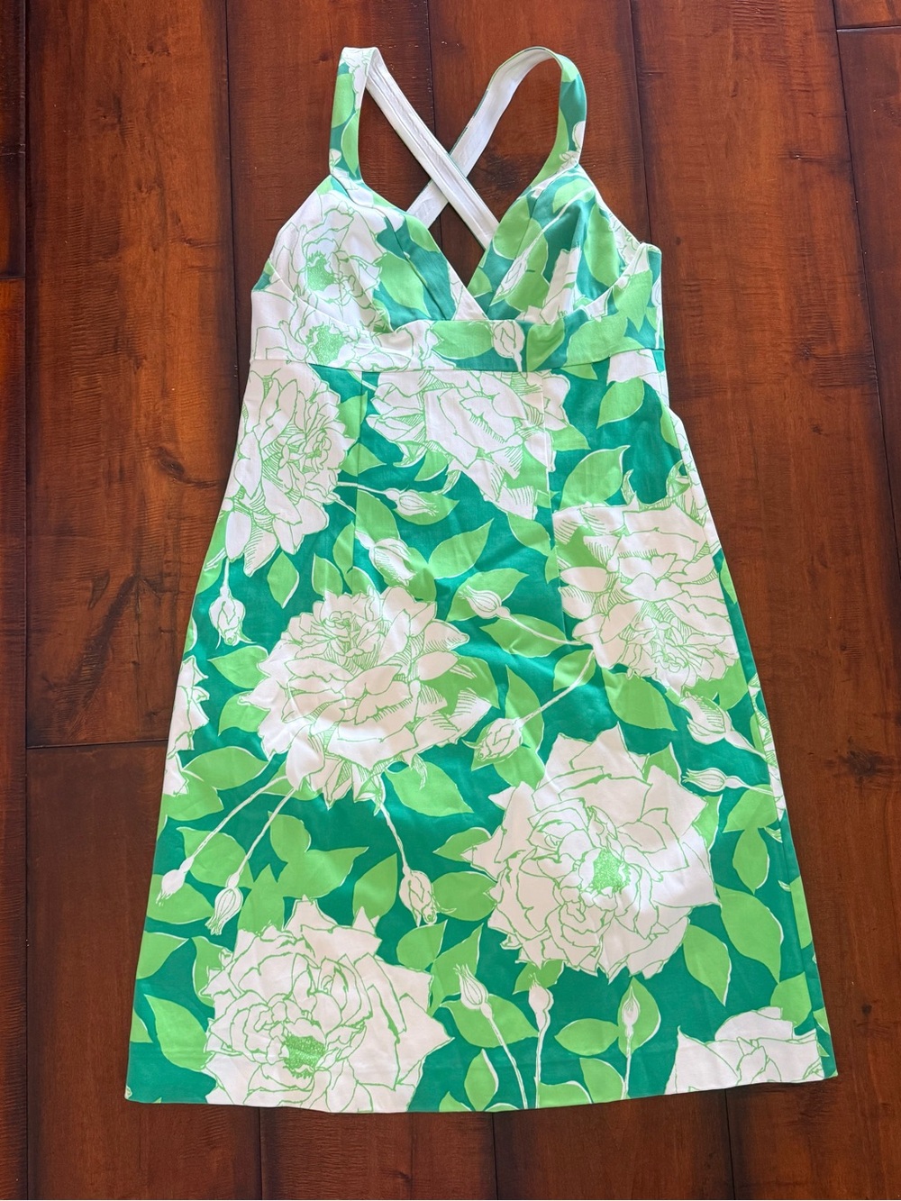 Trina Turk Green and White Floral Crossback Mini Dress